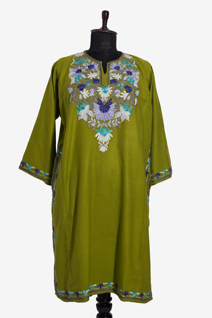 Olive Pheran with Aari Embroidery