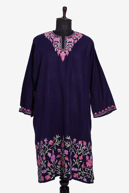 Midnight Bloom Pheran with Aari Embroidery