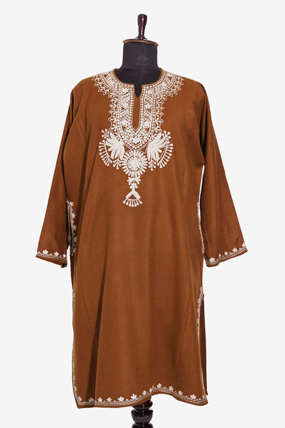 Harvest Soil Pheran with Zari Embroidery