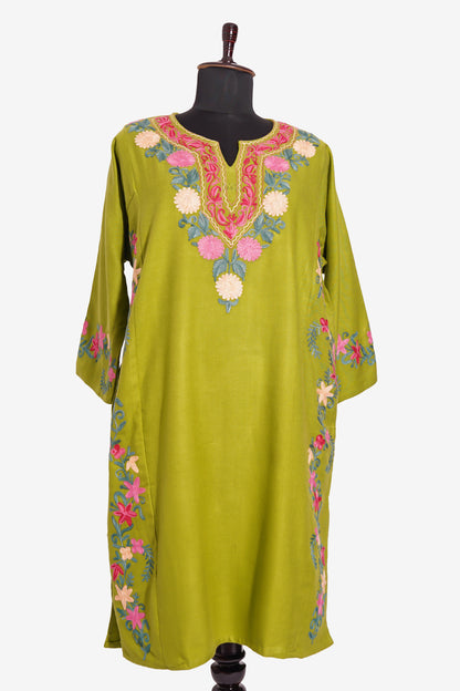 Old Gold Pheran with Aari Embroidery