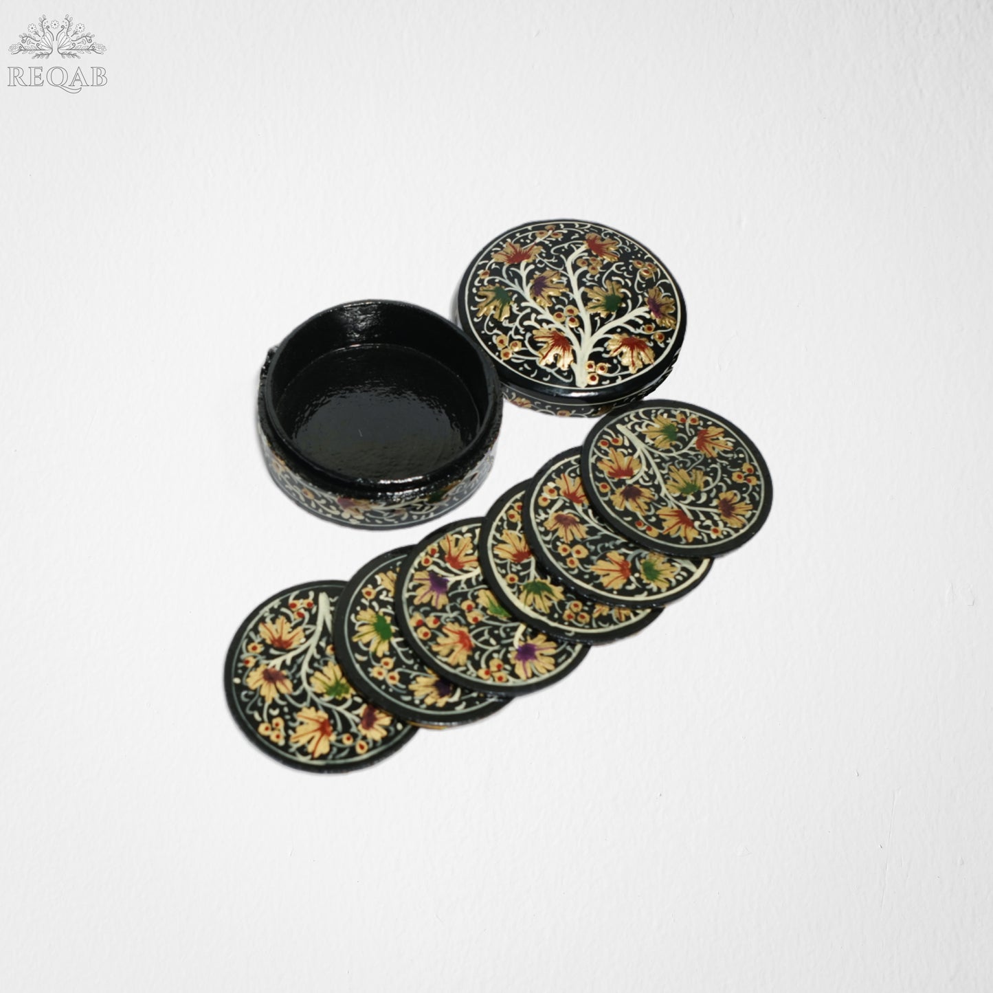 Coaster Set Round, Black Emboss