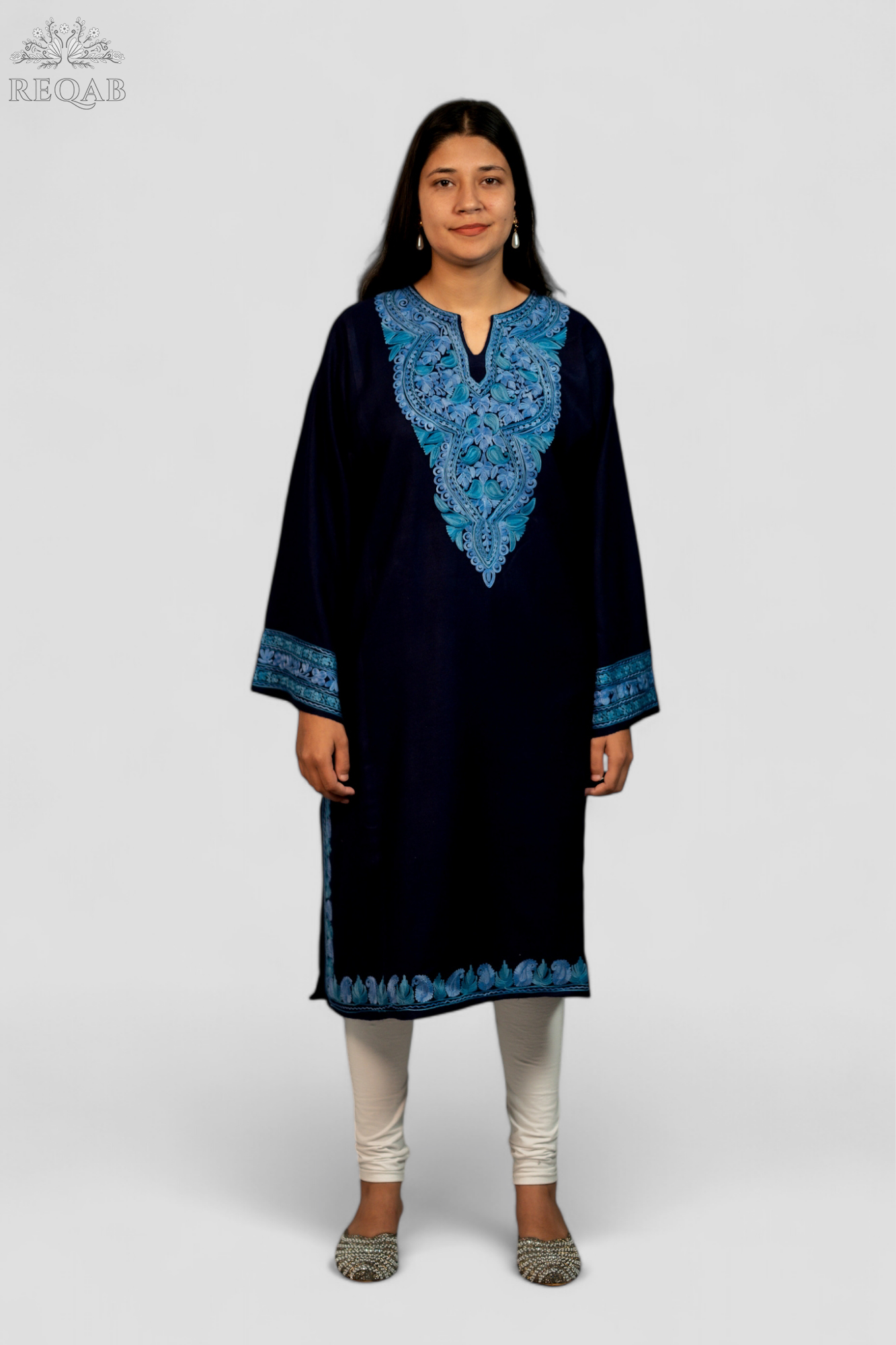 Valhalla Blue Pheran with Aari Embroidery