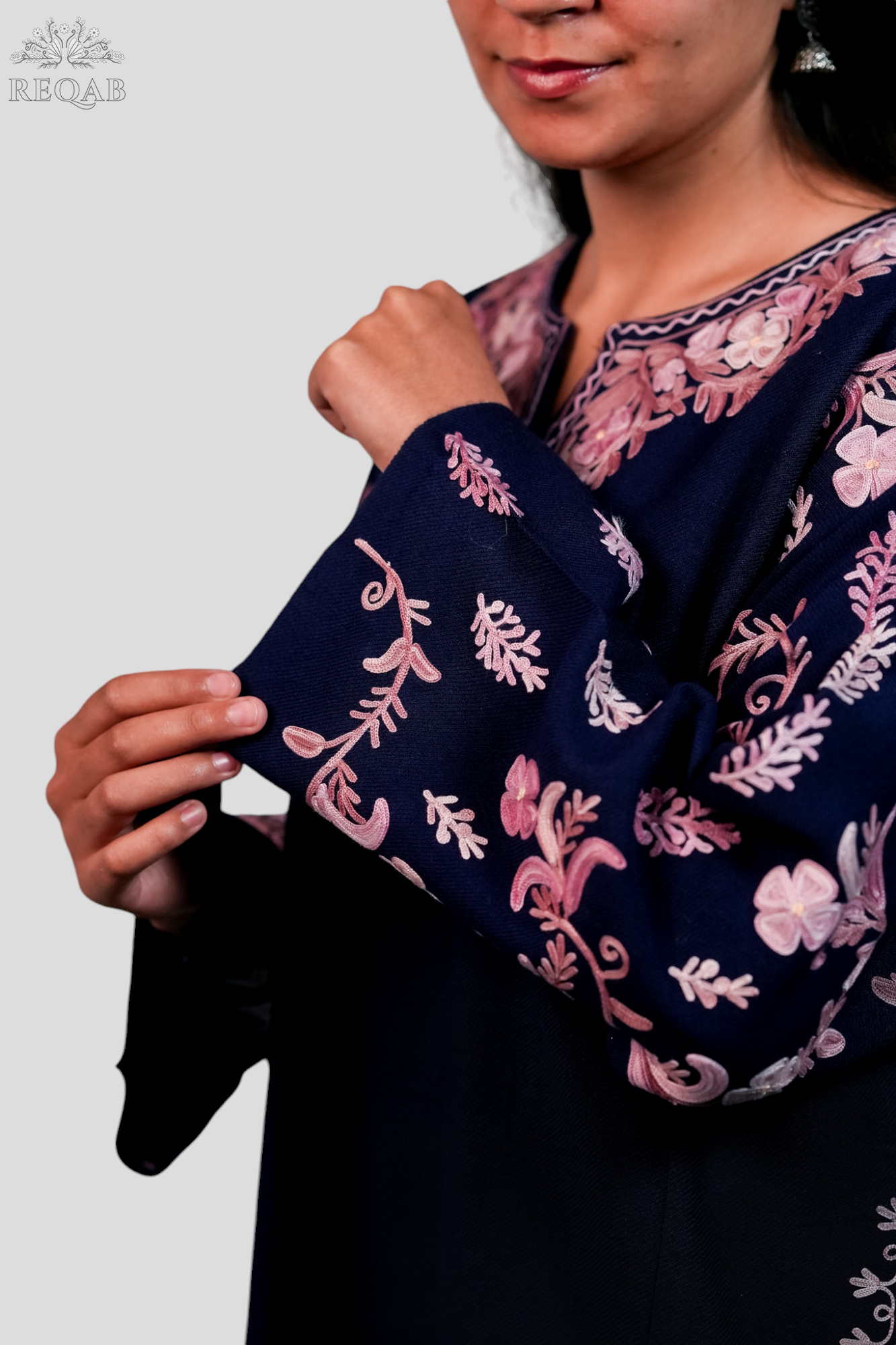 Lucky Point Blue Pheran with Aari Embroidery