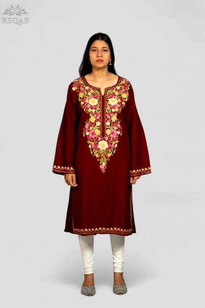 Red Oxide Pheran with Aari Embroidery