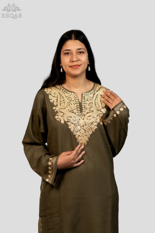 Spice Brown Pheran with Zari Embroidery