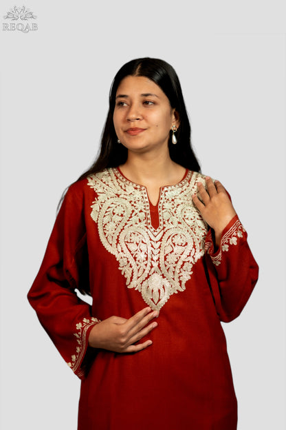 Burnt Umber Pheran with Zari Embroidery