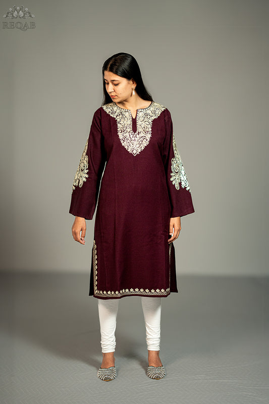 Bulgarian Rose Pheran with Zari Embroidery