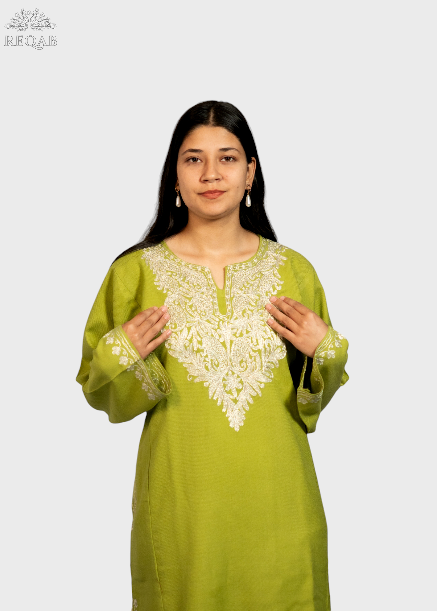 Brass Green Pheran with Zari Embroidery