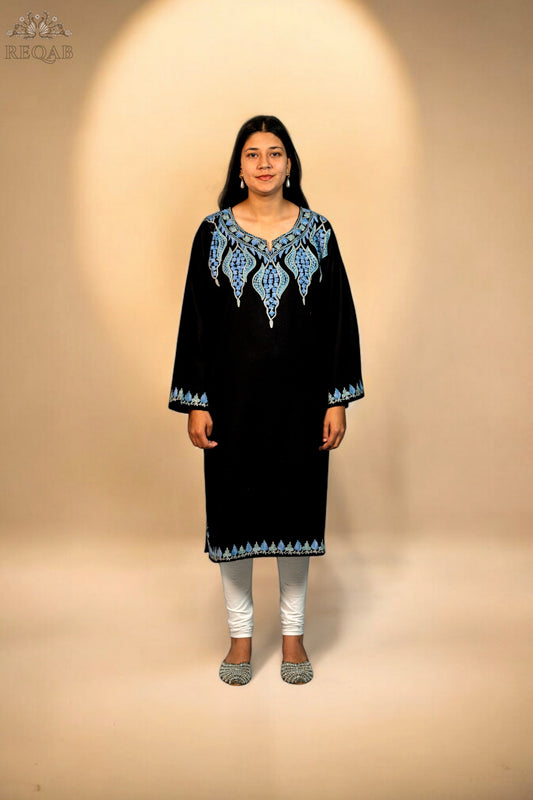 Marshland Black Pheran with Aari Embroidery