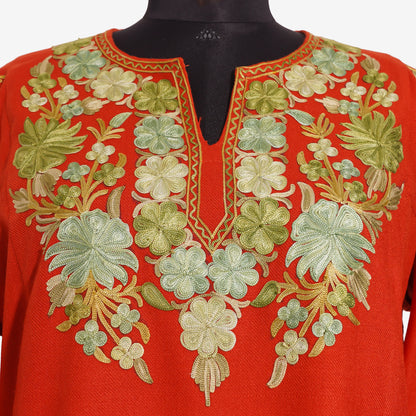 Vermilion Pheran with Aari Embroidery