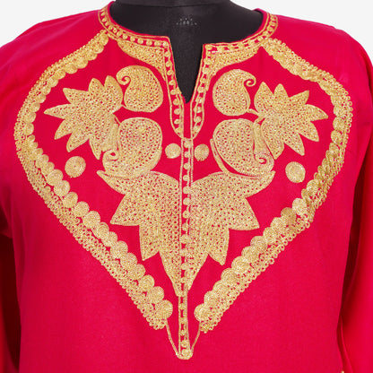 Debian Red Pheran with Zari Embroidery
