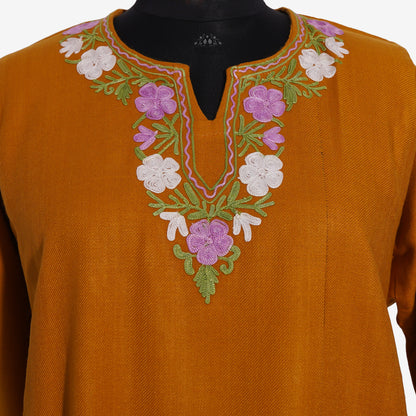 Harvest Gold Pheran with Aari Embroidery