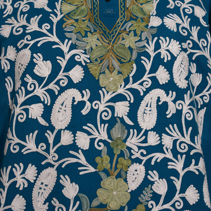 Prussian Blue Pheran with Aari Embroidery