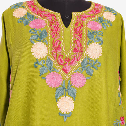Old Gold Pheran with Aari Embroidery