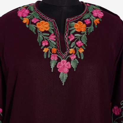 Crimson Canopy Pheran with Aari Embroidery