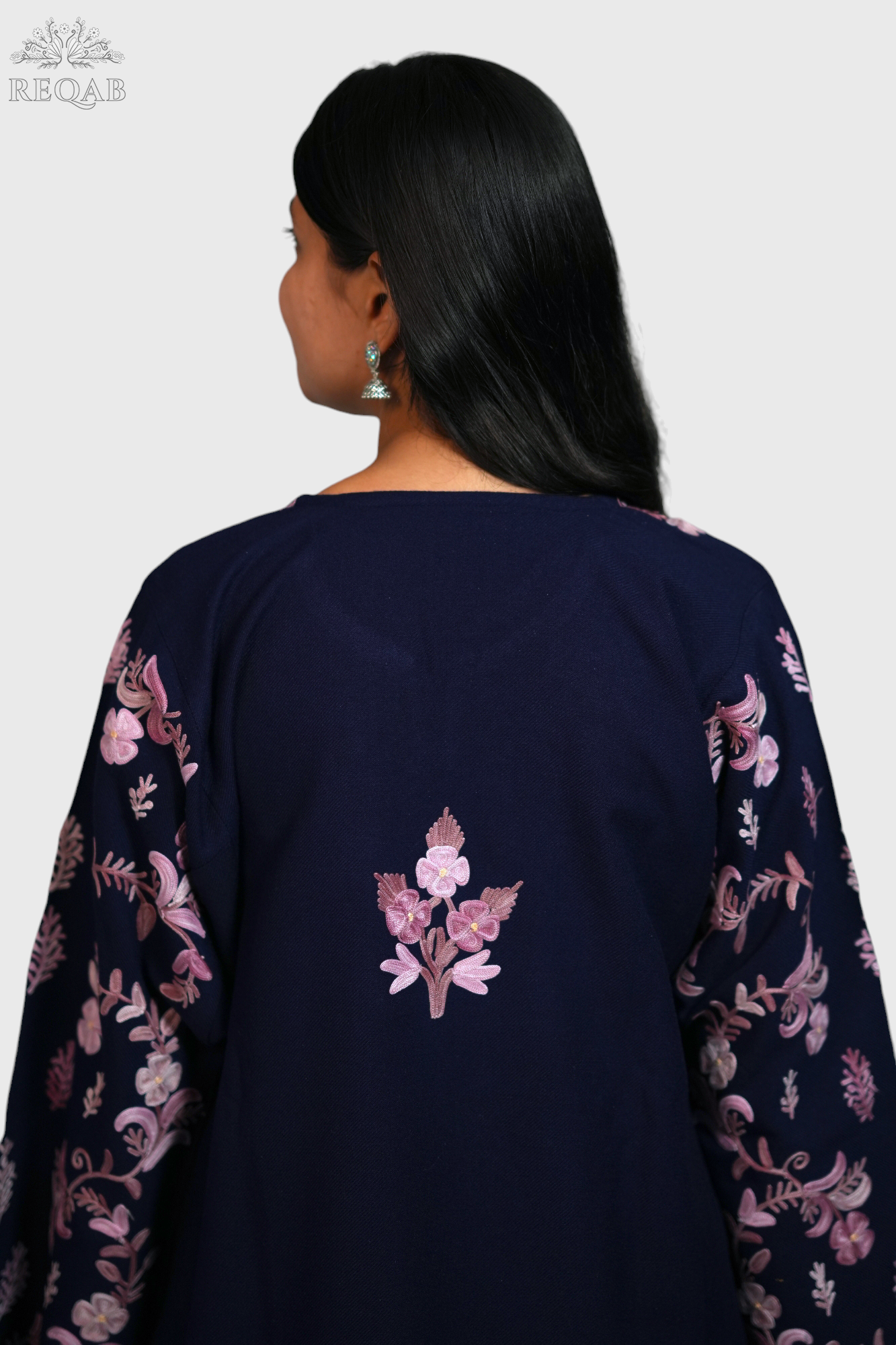 Lucky Point Blue Pheran with Aari Embroidery
