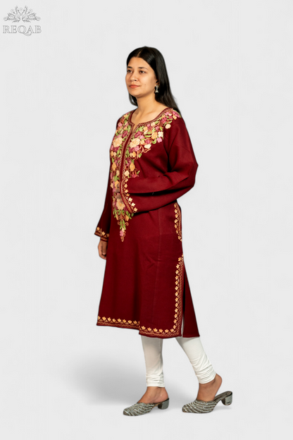 Red Oxide Pheran with Aari Embroidery