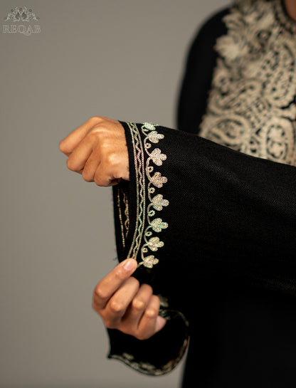 Black Russian Pheran with Zari Embroidery
