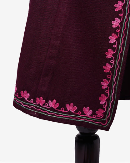 Crimson Canopy Pheran with Aari Embroidery