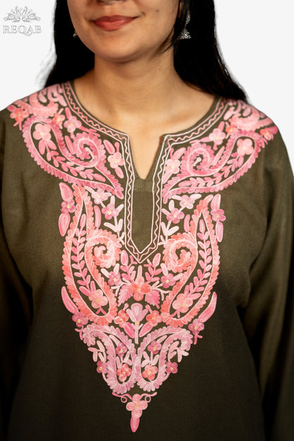 Deep Bronze Pheran with Aari Embroidery
