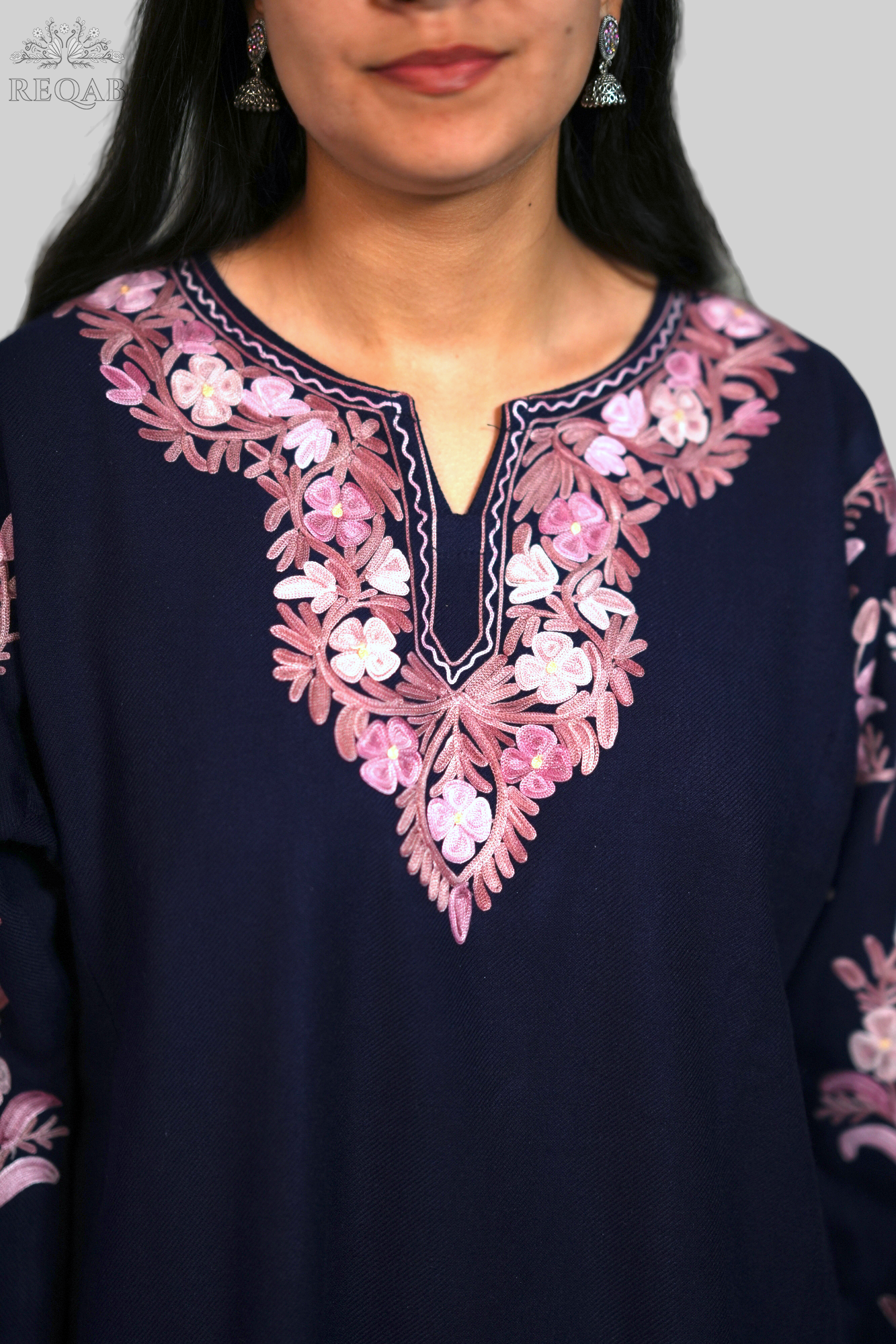 Lucky Point Blue Pheran with Aari Embroidery