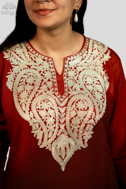 Burnt Umber Pheran with Zari Embroidery