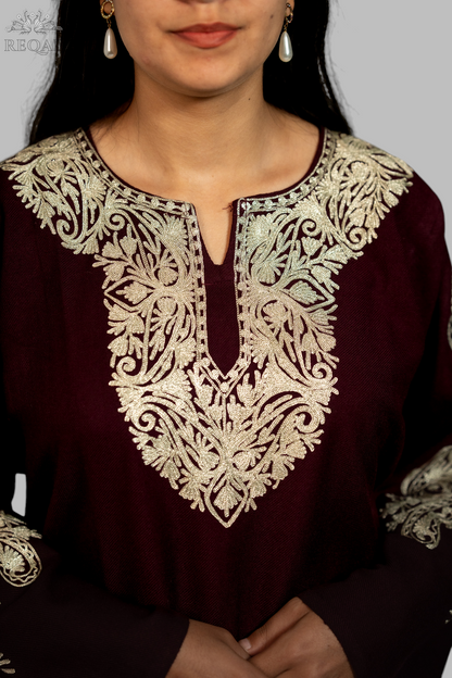 Bulgarian Rose Pheran with Zari Embroidery