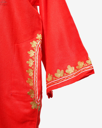 Deep Carmine Pink Pheran with Zari Embroidery