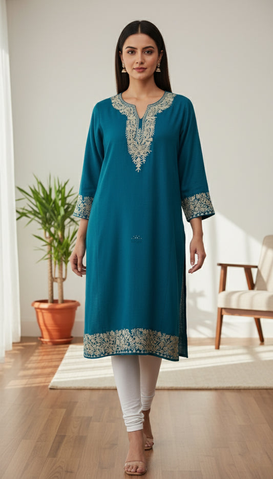 Electric Blue Pheran with Zari Embroidery