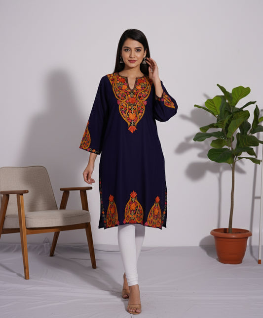 Dark Gunmetal Pheran with Aari Embroidery
