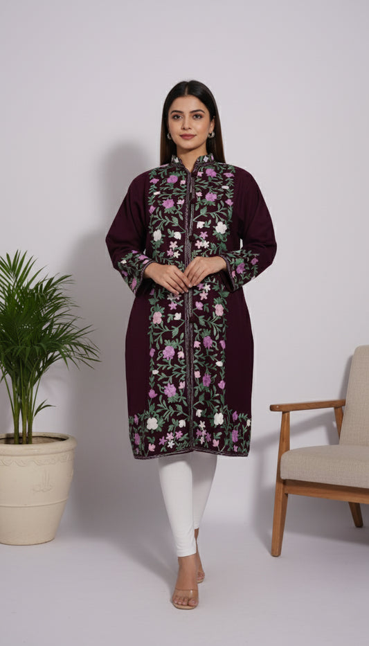 Crimson Bloom Jacket with Aari Embroidery