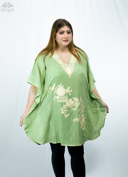 Conifer Green Short Kaftan with Aari Embroidery