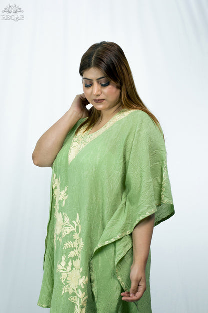 Conifer Green Short Kaftan with Aari Embroidery