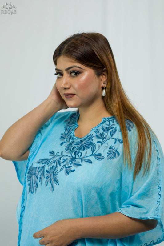 Blizzard Blue Medium Kaftan with Aari Embroidery