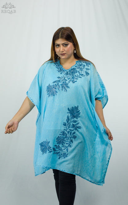 Blizzard Blue Medium Kaftan with Aari Embroidery