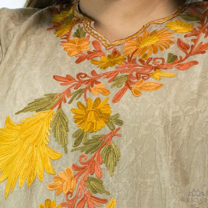 Chino Brown Long Kaftan with Aari Embroidery