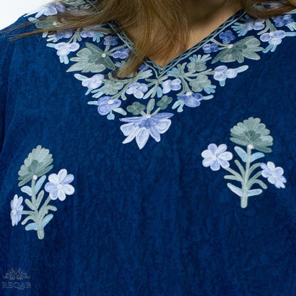 Catalina Blue Long Kaftan with Aari Embroidery