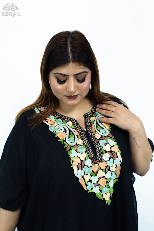 Black Nero Short Kaftan with Aari Embroidery