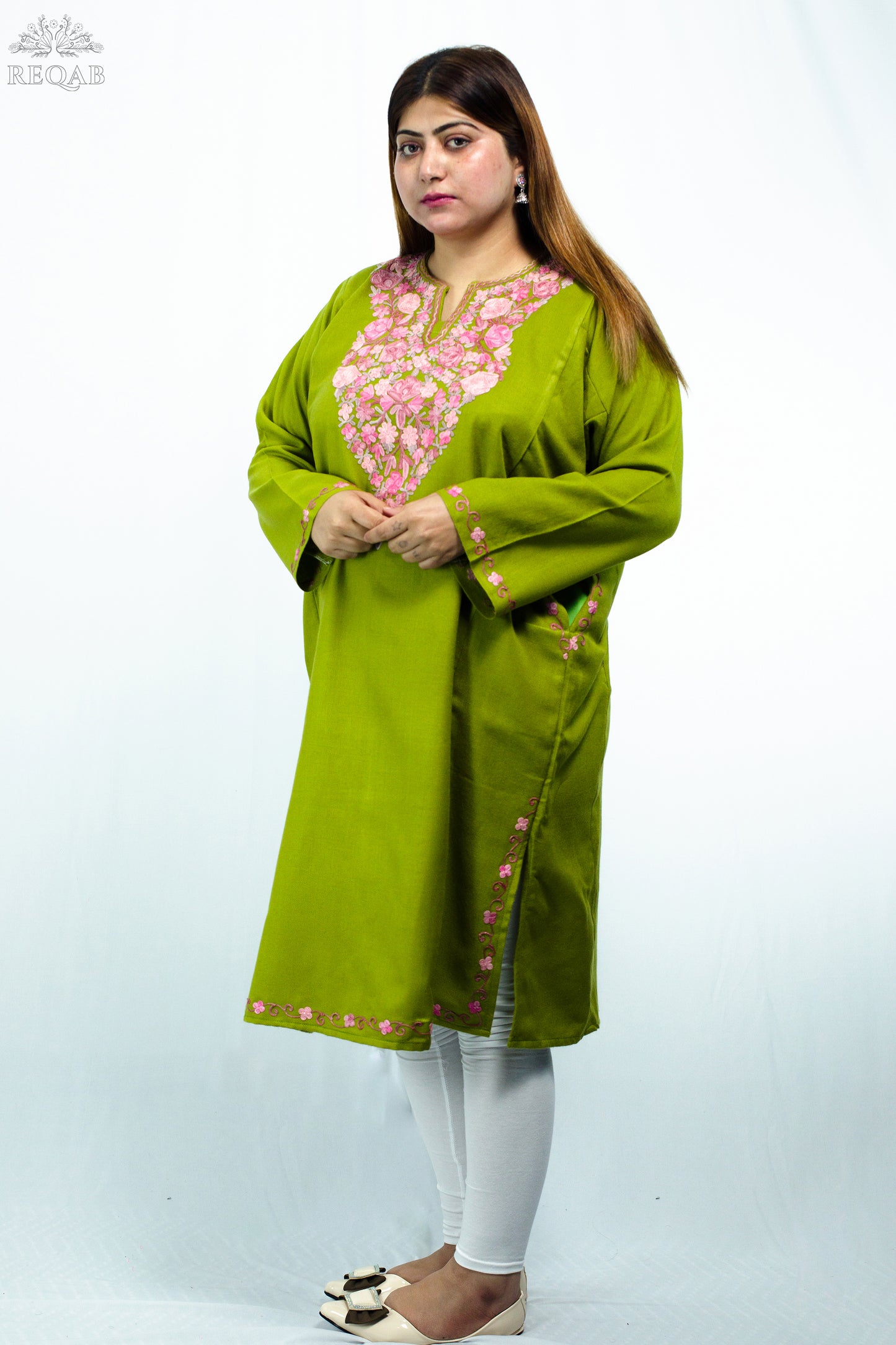 Citron Green Pheran with Aari Embroidery