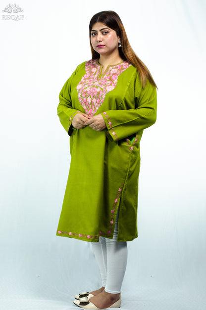 Citron Green Pheran with Aari Embroidery