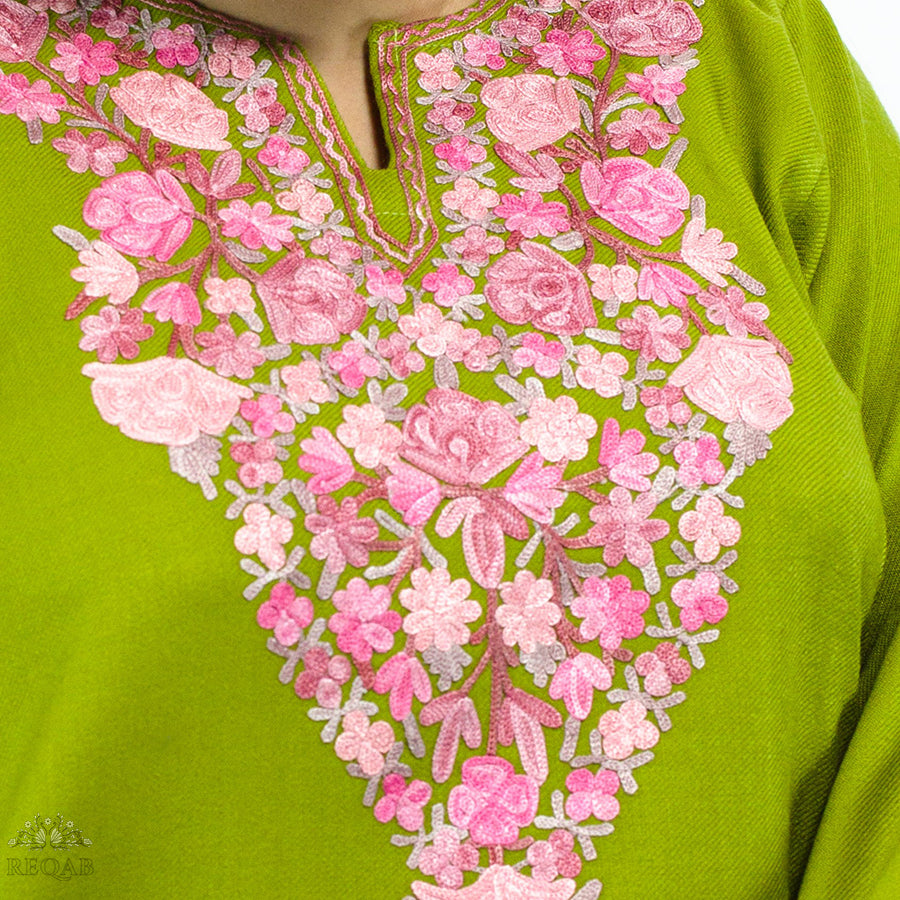 Citron Green Pheran with Aari Embroidery