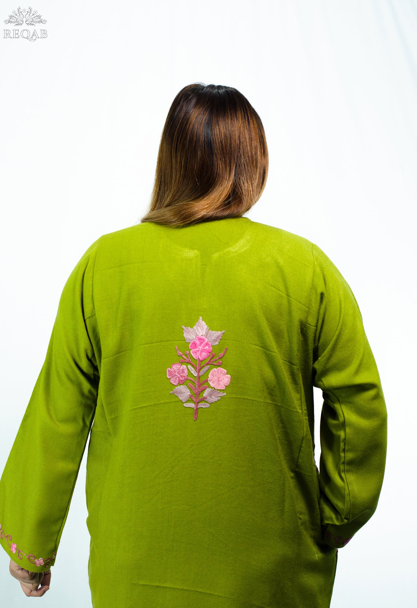 Citron Green Pheran with Aari Embroidery