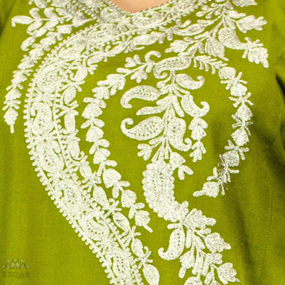 Citron Green Pheran with Zari Embroidery