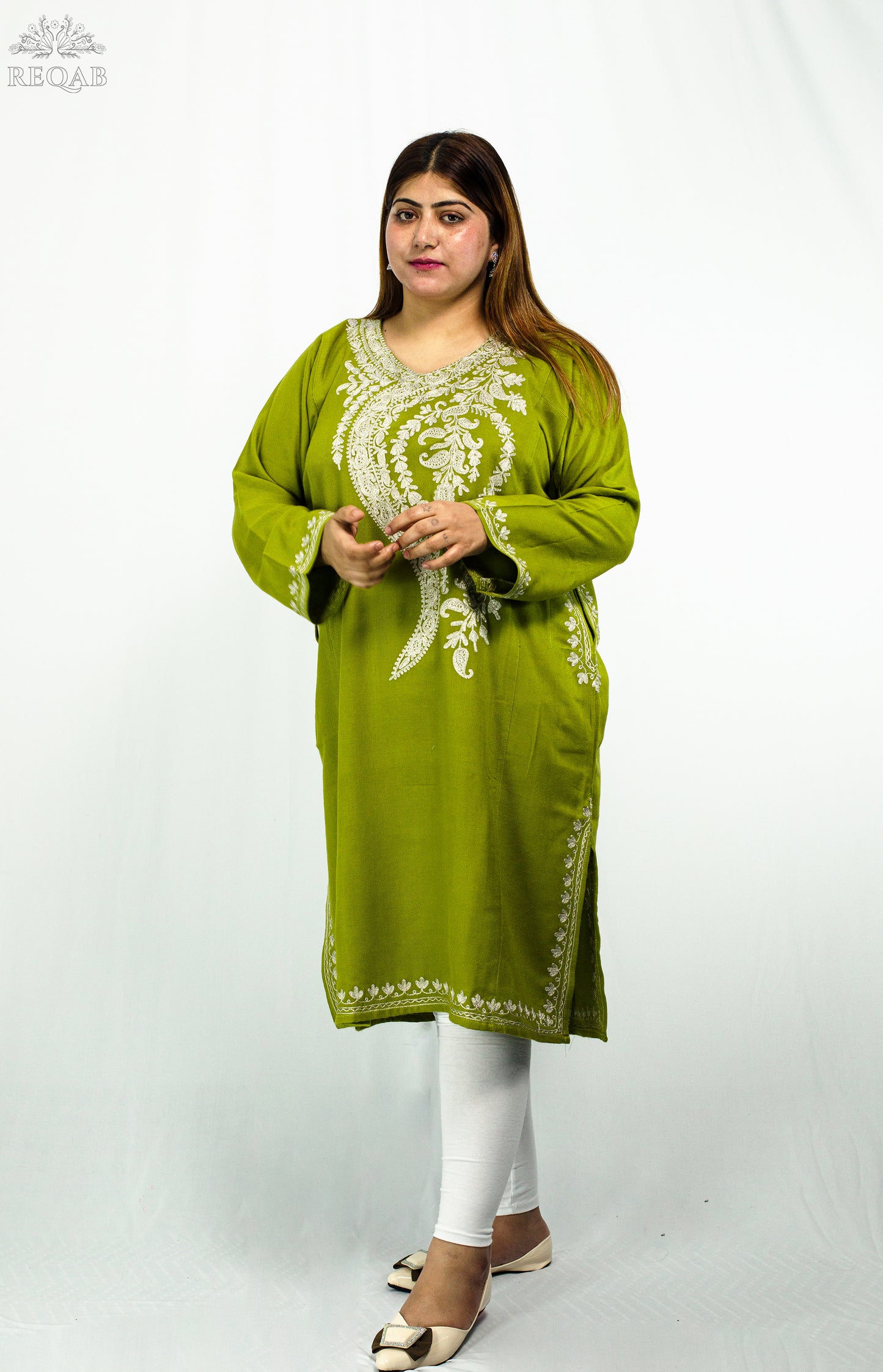 Citron Green Pheran with Zari Embroidery