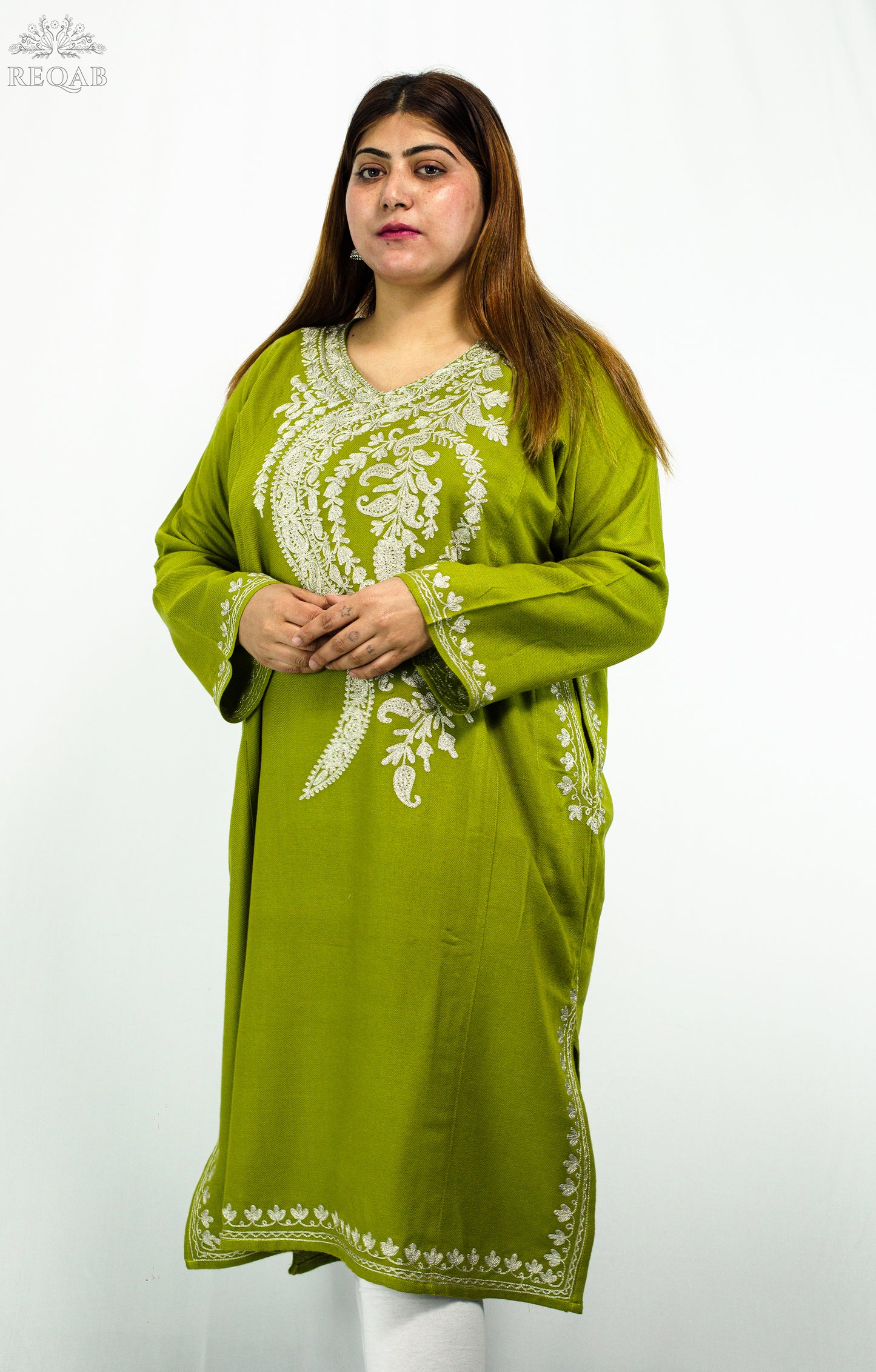 Citron Green Pheran with Zari Embroidery