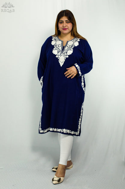 Blackcurrant Pheran with Silver Aari Embroidery