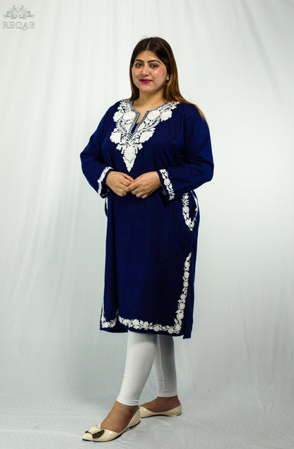 Blackcurrant Pheran with Silver Aari Embroidery