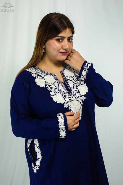 Blackcurrant Pheran with Silver Aari Embroidery