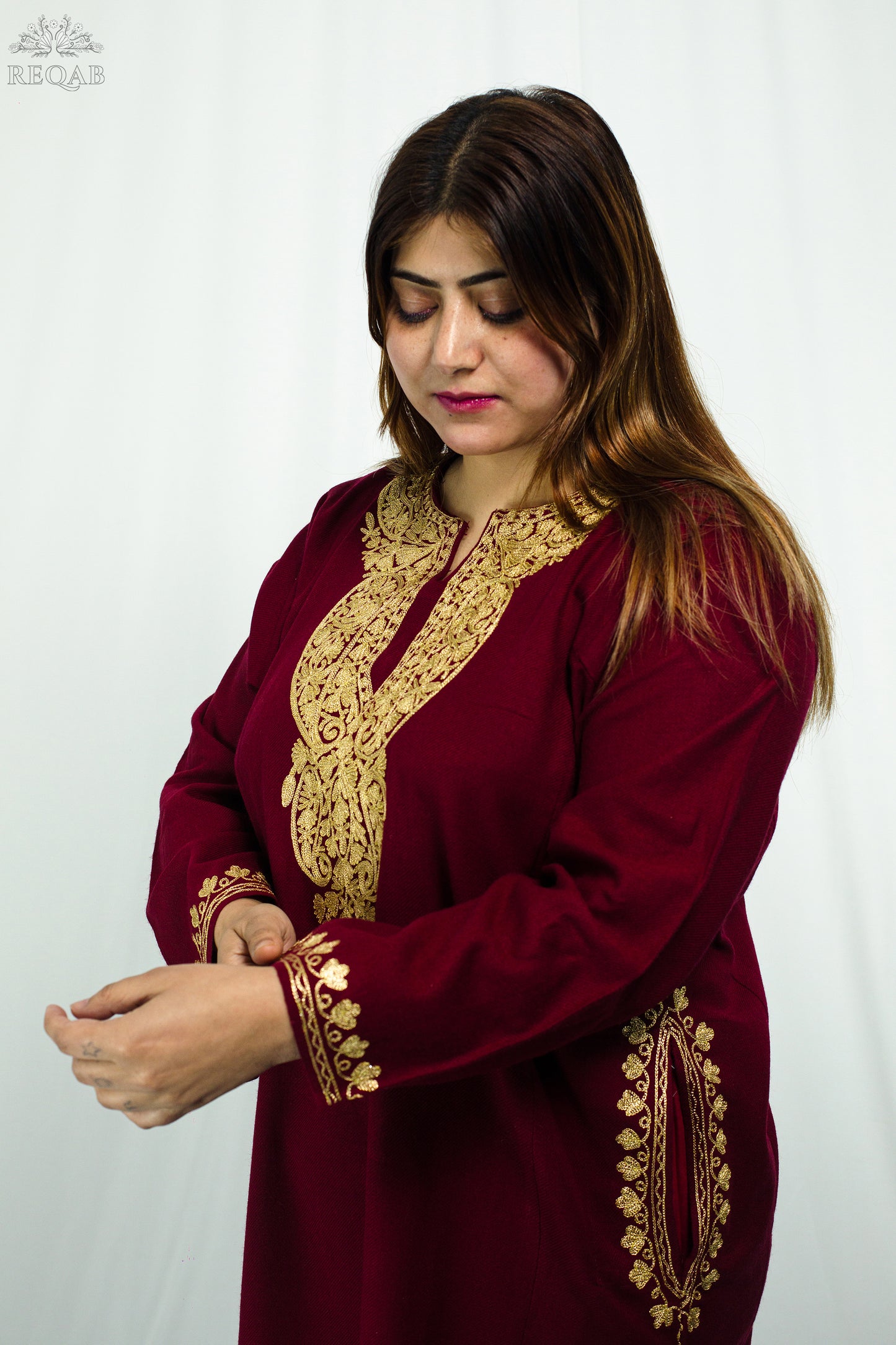 Baker's Chocolate Pheran with Zari Embroidery