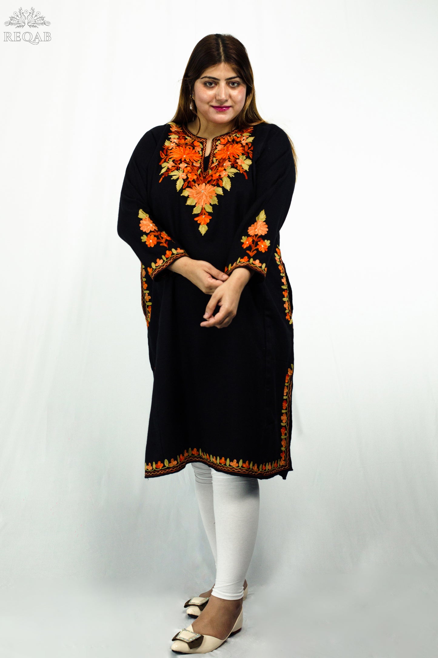 Black Bean Pheran with Aari Embroidery